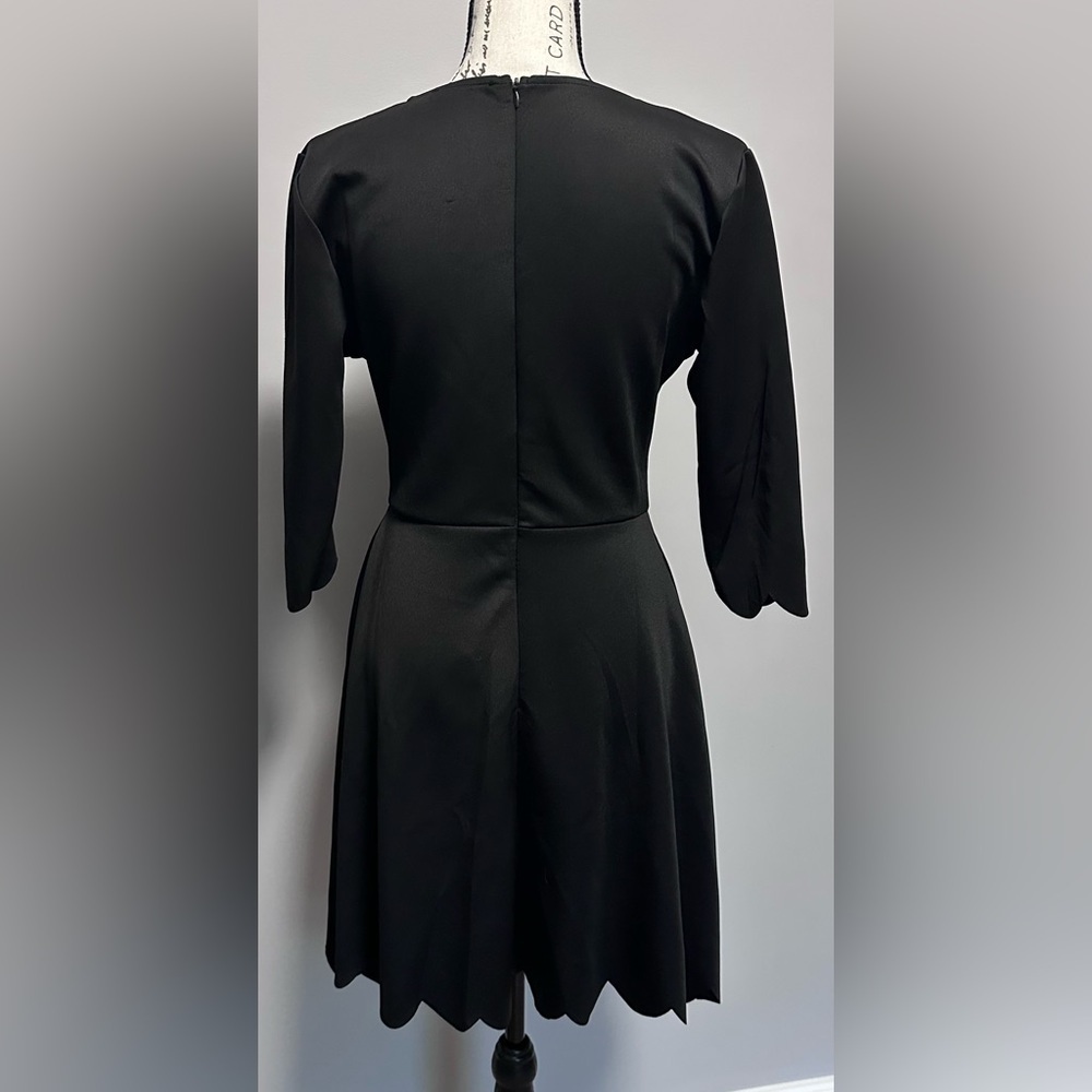 👗 Women's 3/4 Sleeve Boat Neck Dress - Black 🖤 - Picture 4 of 15